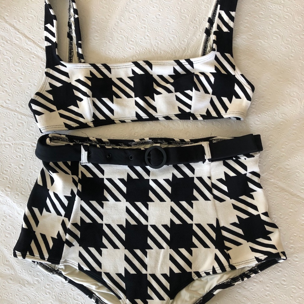 Solid and Striped houndstooth printed bikini Medium